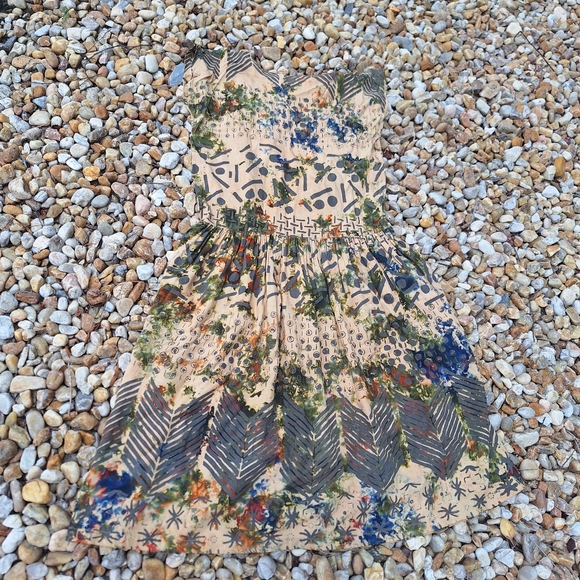 Camo Dress Camoflage Painted Tribal Batik Abstract Vintage Retro Dress 90s 80s - Picture 13 of 16